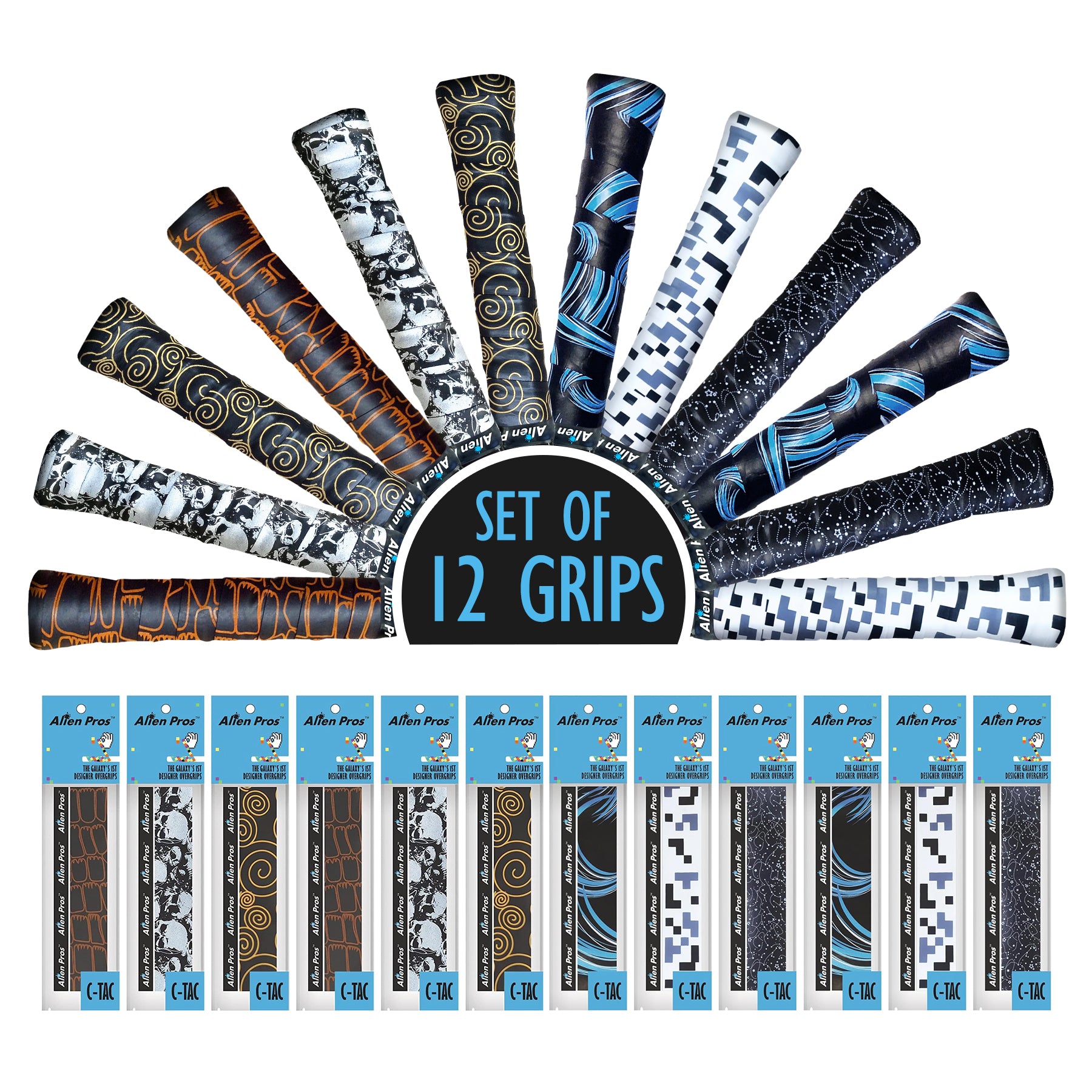 [C-Tac] Designer Racket Grip Tapes for Tennis (12 Grips Special)