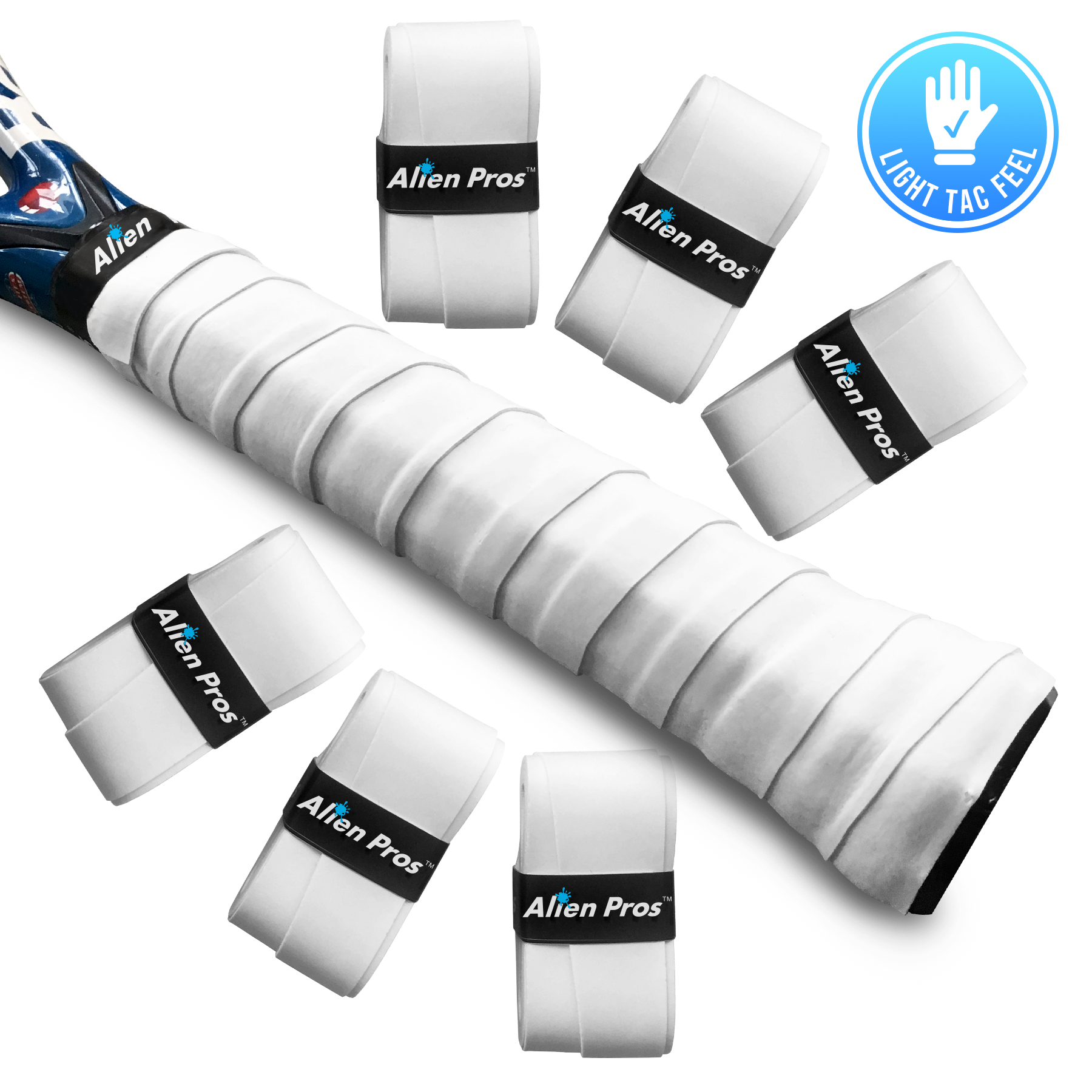 [Light-Tac] Solid Color Racket Grip Tape for Tennis (6 Grips, Various Colors)