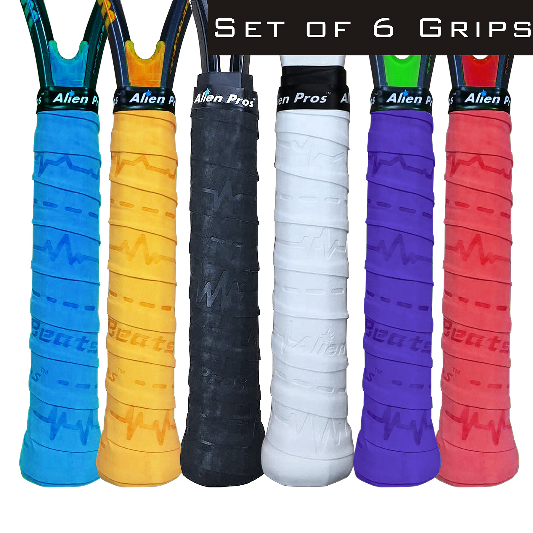 [X-Dry] Embossed Racket Grip Tape for Tennis (6 Grips, Various Styles)