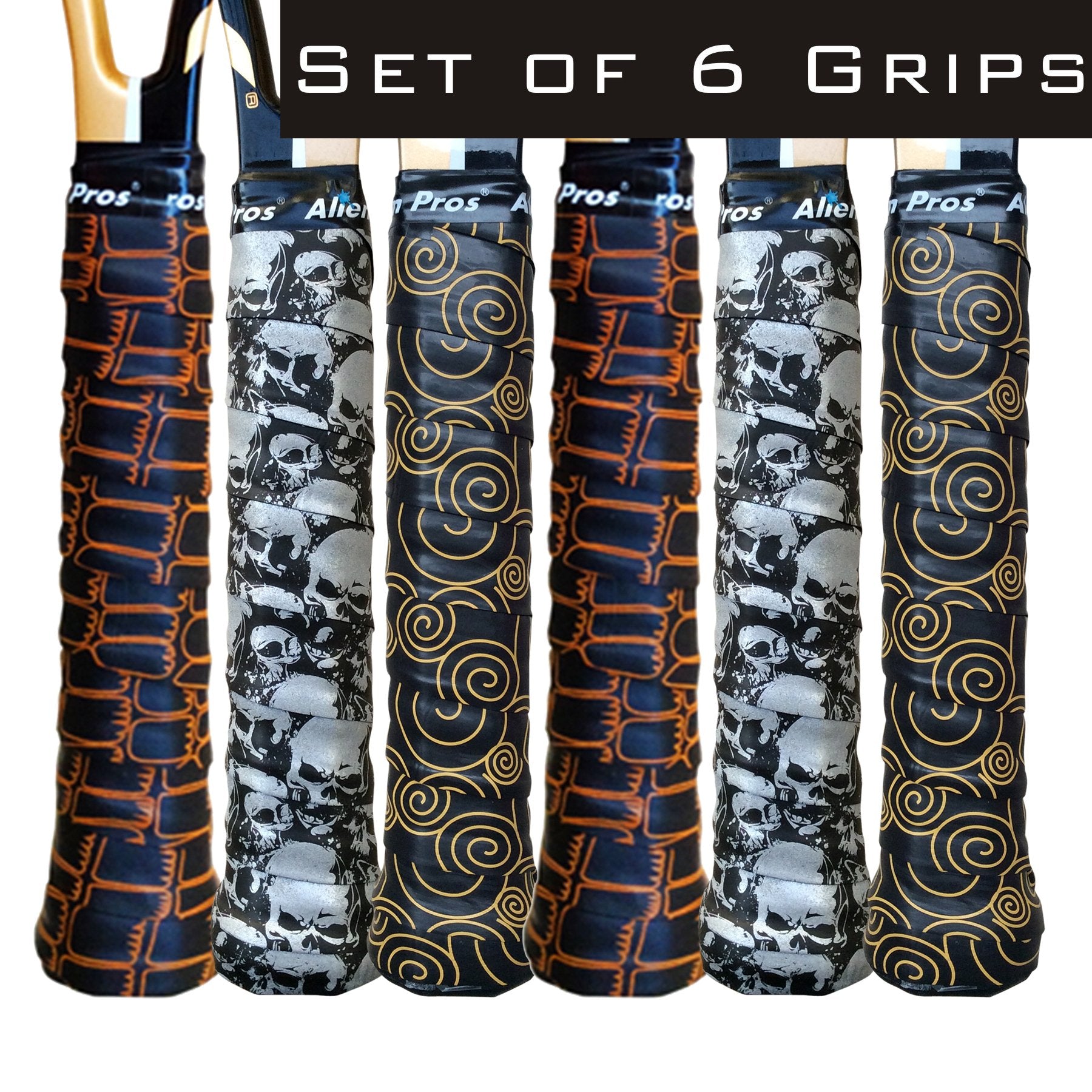 [C-Tac] Designer Racket Grip Tape for Tennis (6 Grips, Various Styles)